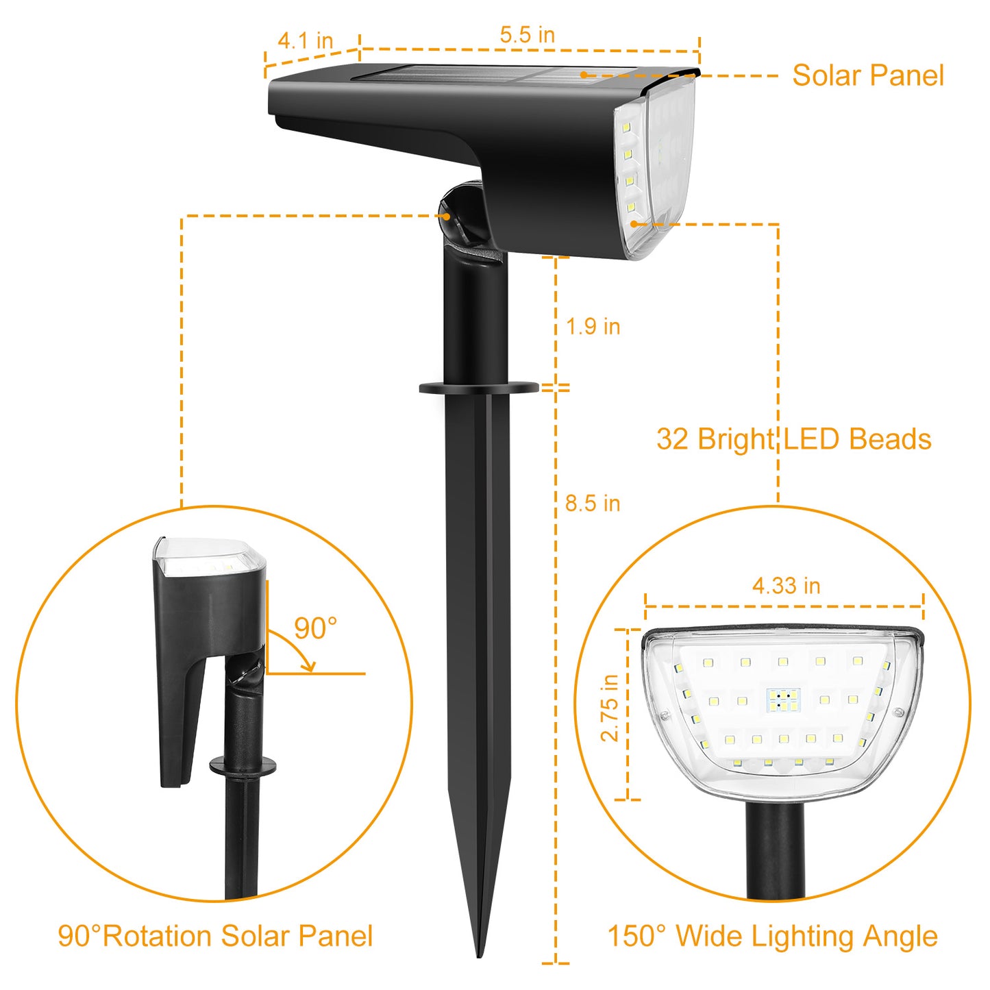 32 LEDs Solar Landscape Spotlights IP65 Waterproof Solar Lights