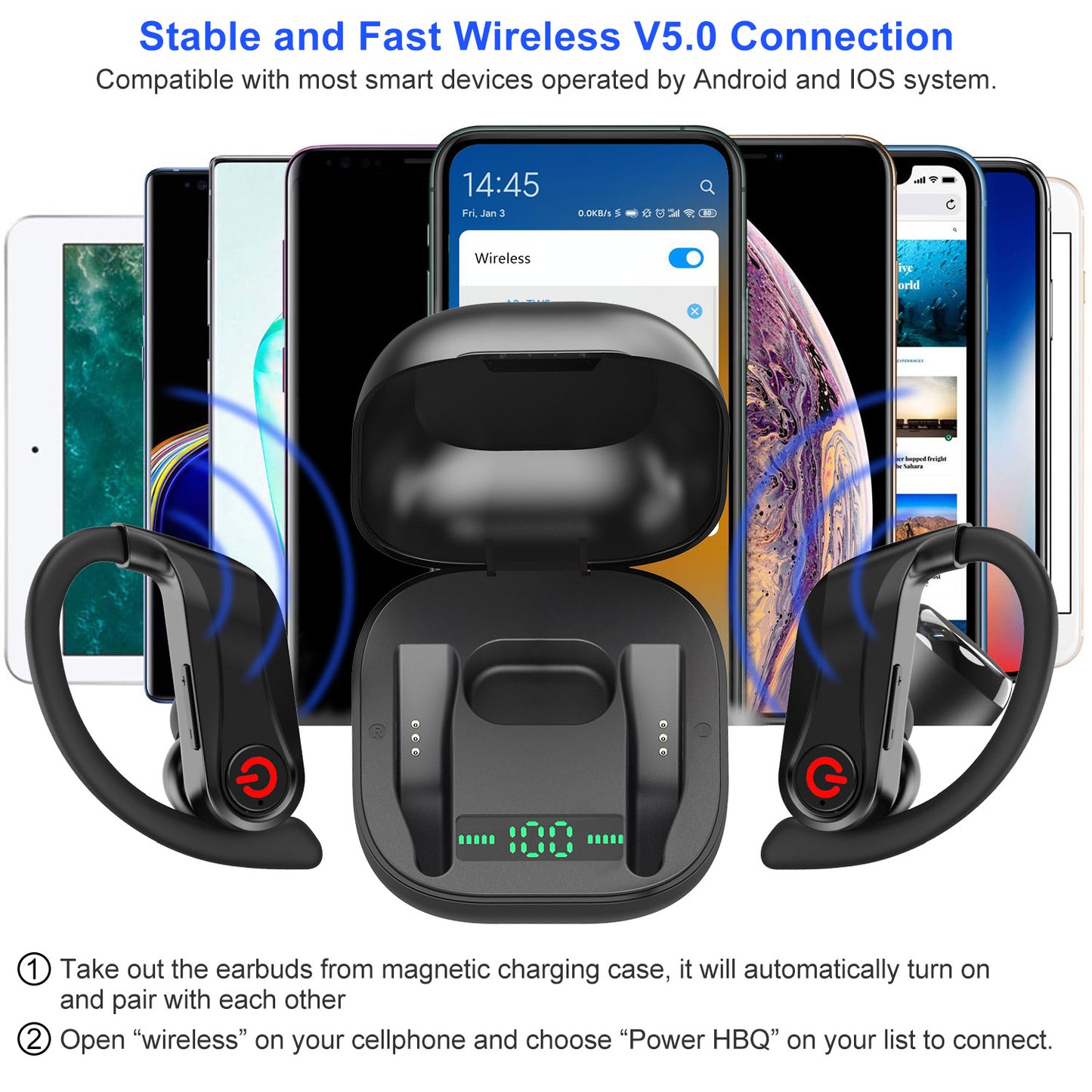 True Wireless Earbuds TWS Stereo Earphones In-Ear Wireless V5.0 Headsets