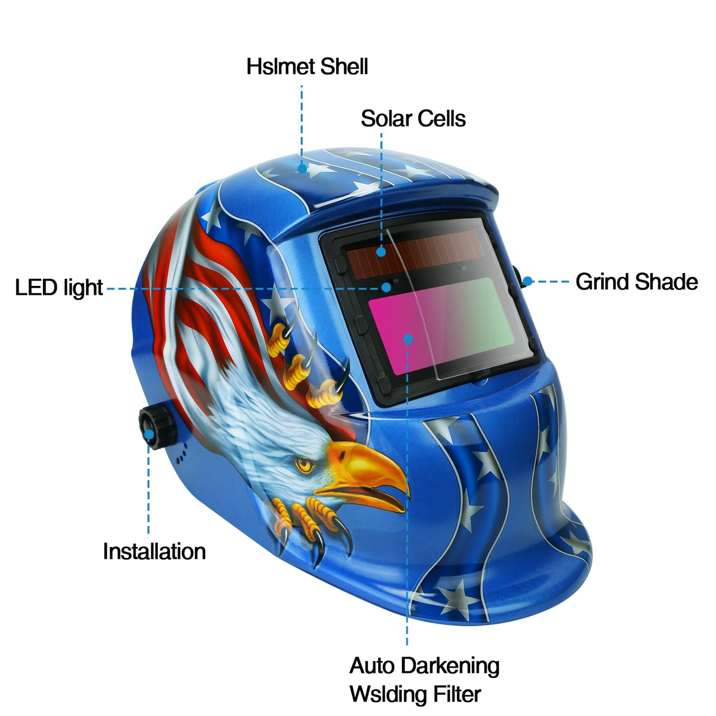 Welding Helmet Solar Powered Auto Darkening Hood