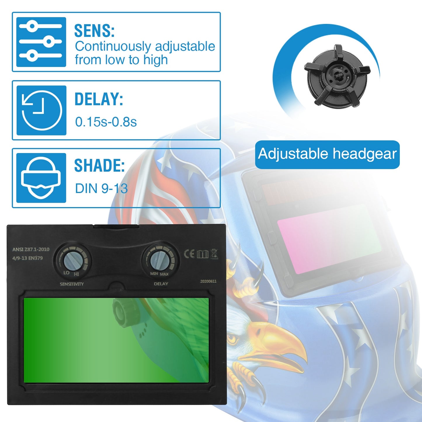 Welding Helmet Solar Powered Auto Darkening Hood