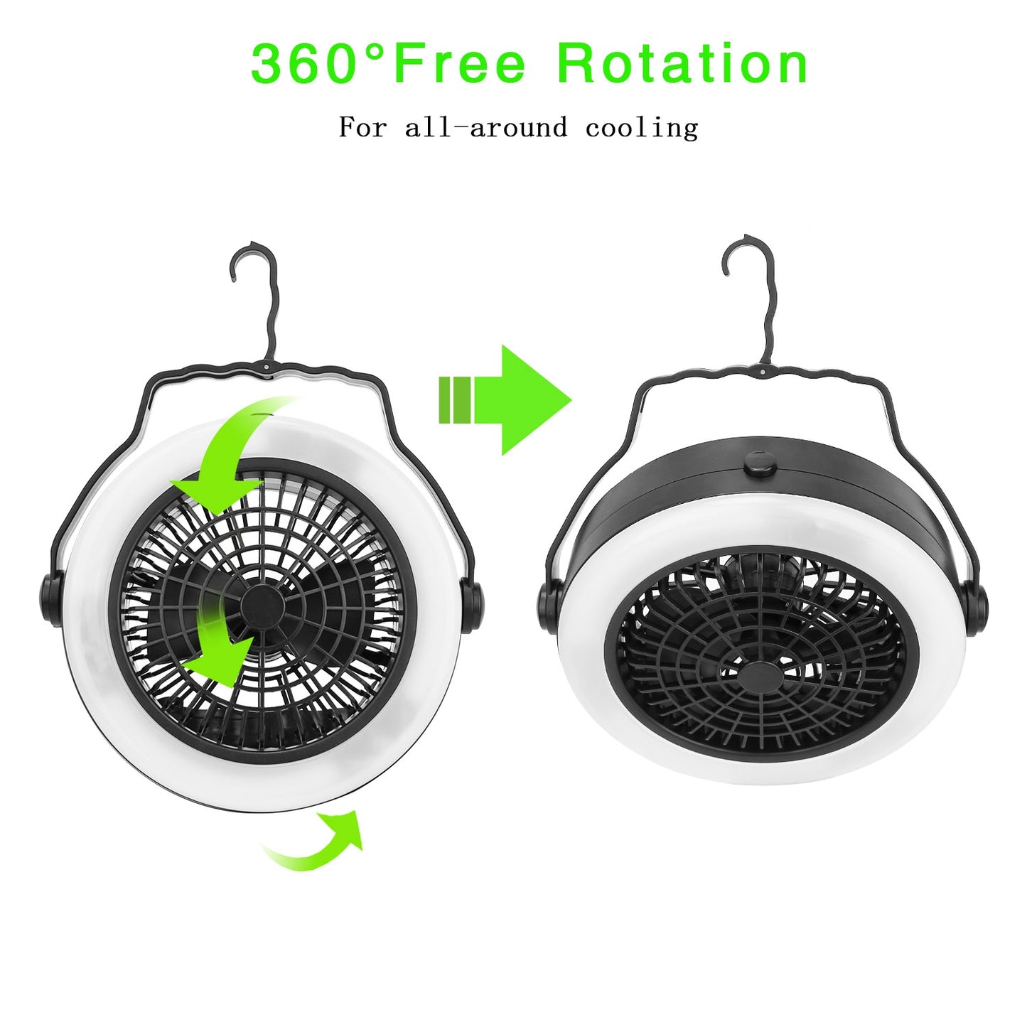 Portable Camping LED Fan 2 in 1 Outdoor Battery/USB Operated Hanging Hook