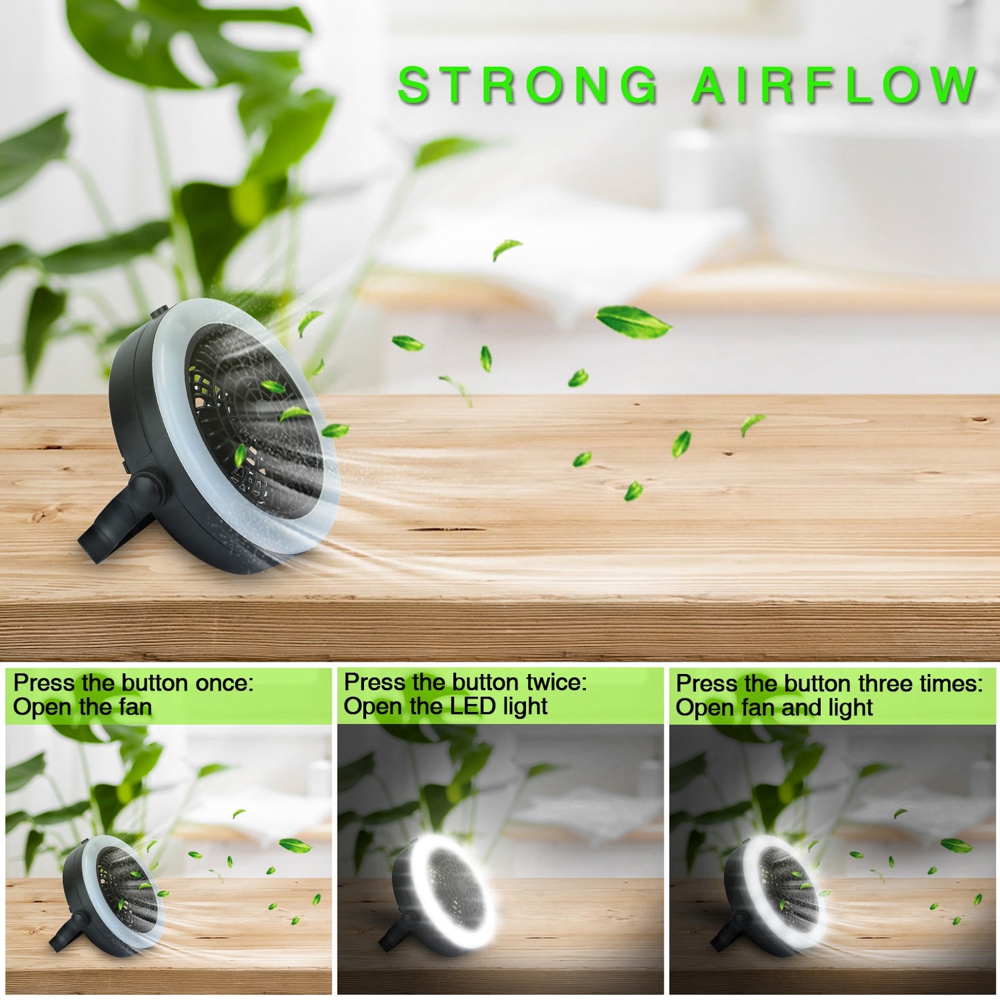 Portable Camping LED Fan 2 in 1 Outdoor Battery/USB Operated Hanging Hook