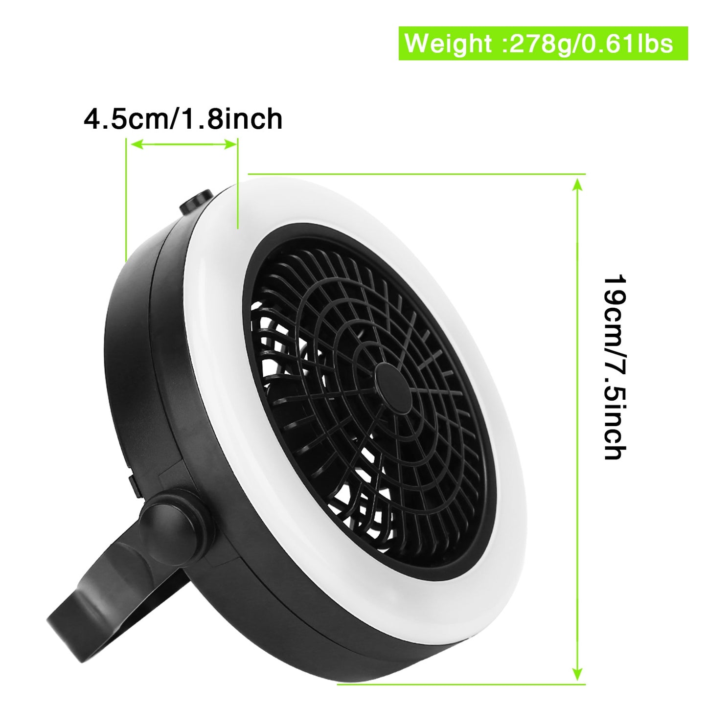 Portable Camping LED Fan 2 in 1 Outdoor Battery/USB Operated Hanging Hook