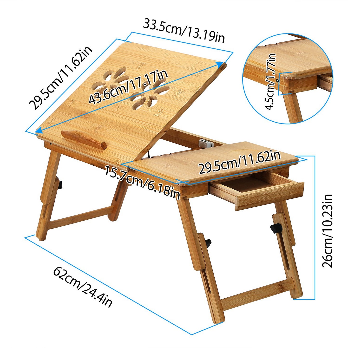 Bamboo Laptop Desk Breakfast Serving Bed Tray Foldable Leg Multi-Position