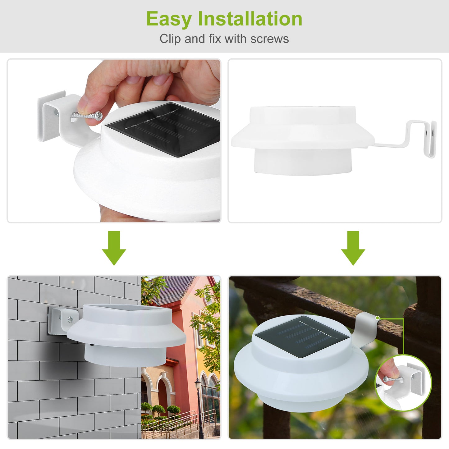 2Pcs Solar Powered Gutter Lights Outdoor IP65 Waterproof Security Lamps