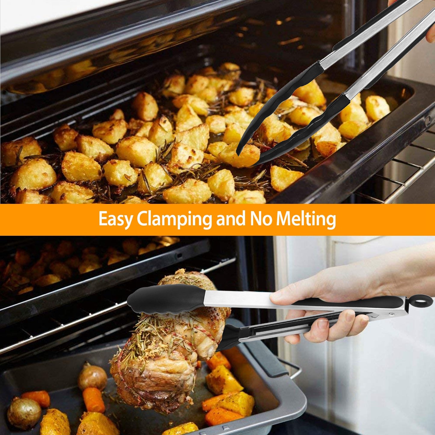 3Pcs Kitchen Tongs Stainless Steel Locking Food Tongs