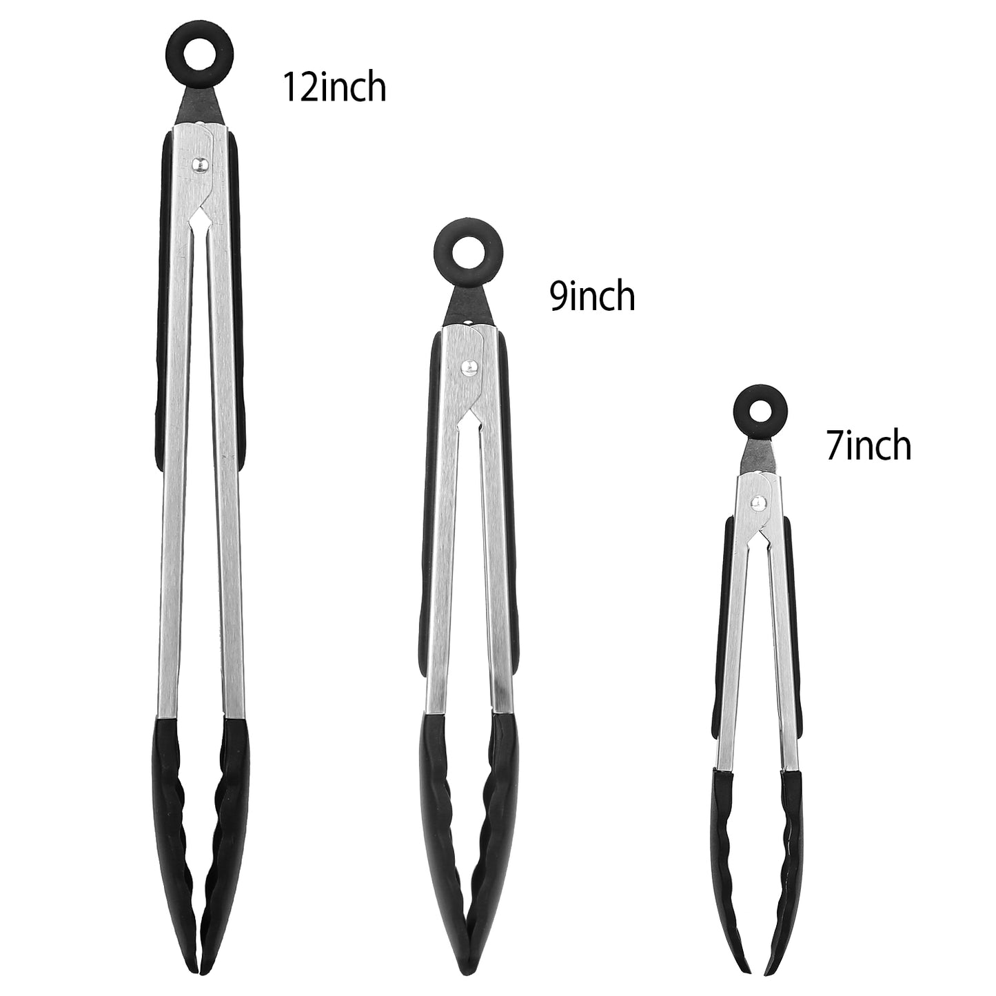 3Pcs Kitchen Tongs Stainless Steel Locking Food Tongs