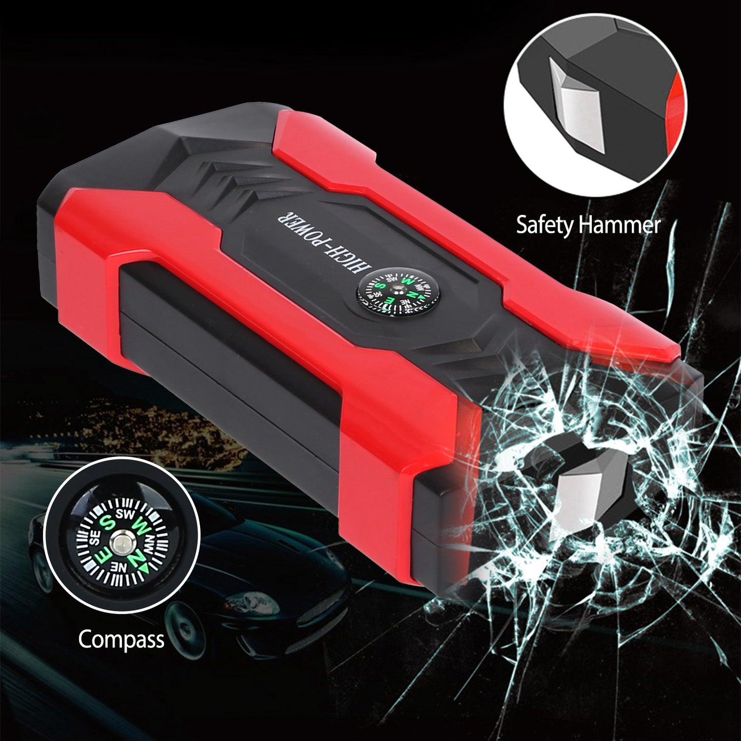 Car Jump Starter Booster 1000A Peak 20000mAh 12V Battery Charger (Up to 6.0L Gas or 3.0L Diesel Engine) w/ LCD Screen 3 Modes LED Flashlight