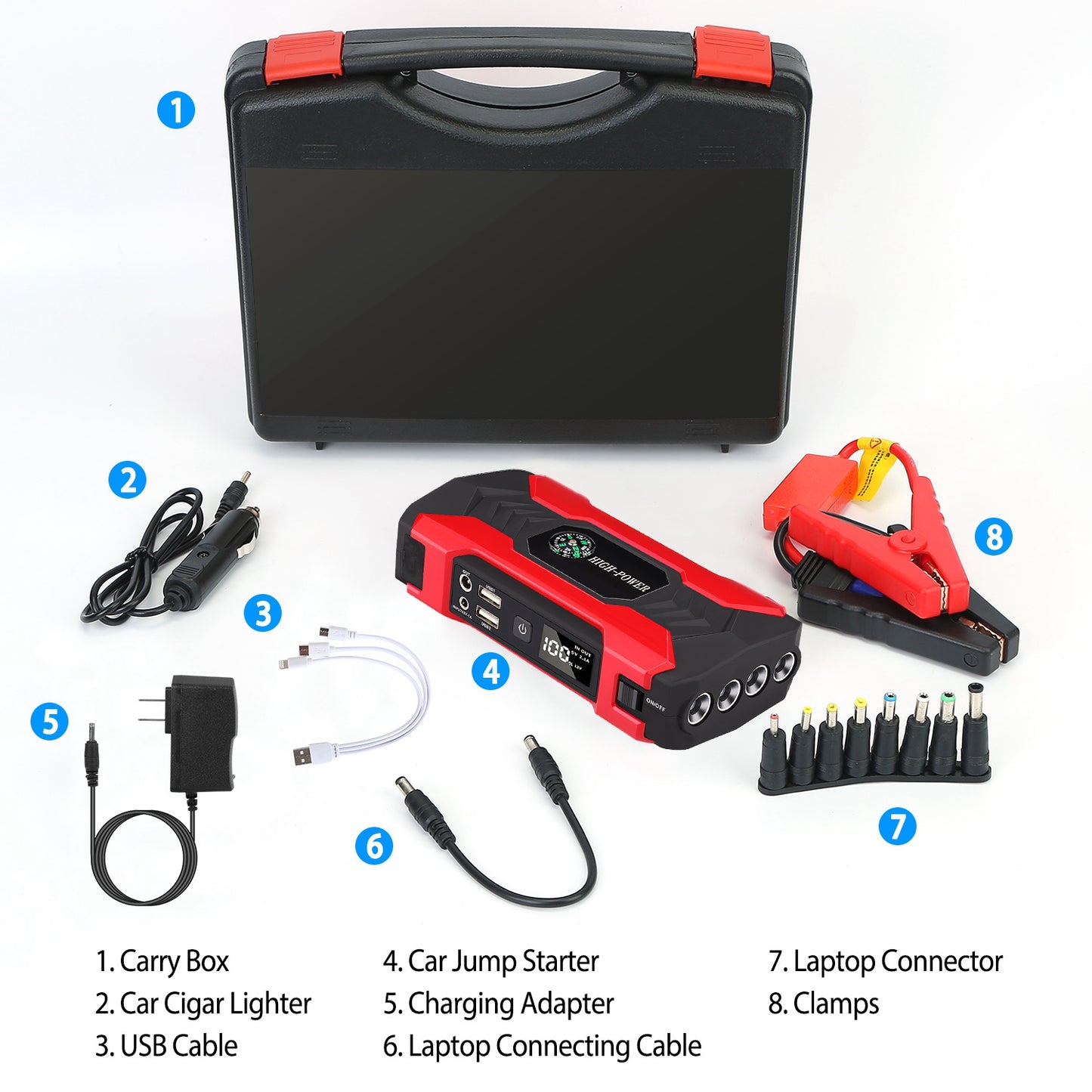 Car Jump Starter Booster 1000A Peak 20000mAh 12V Battery Charger (Up to 6.0L Gas or 3.0L Diesel Engine) w/ LCD Screen 3 Modes LED Flashlight