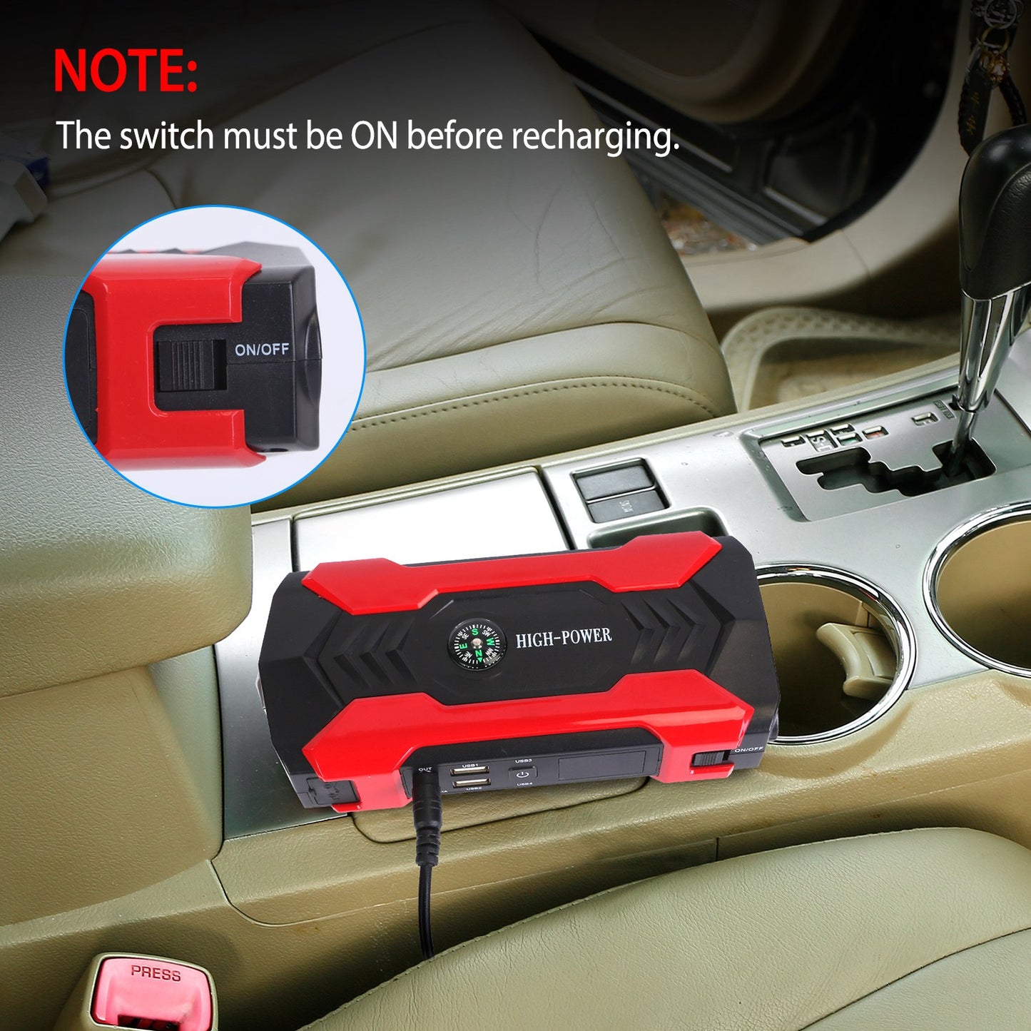 Car Jump Starter Booster 1000A Peak 20000mAh 12V Battery Charger (Up to 6.0L Gas or 3.0L Diesel Engine) w/ LCD Screen 3 Modes LED Flashlight
