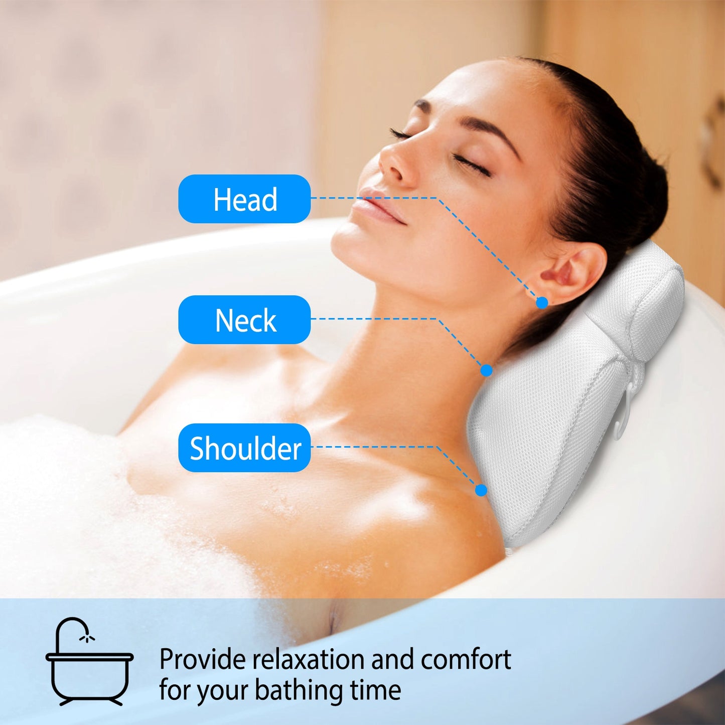 Bathtub Pillow Suction Cup Bath Pillow Air Mesh Breathable Spa Bath Pillow