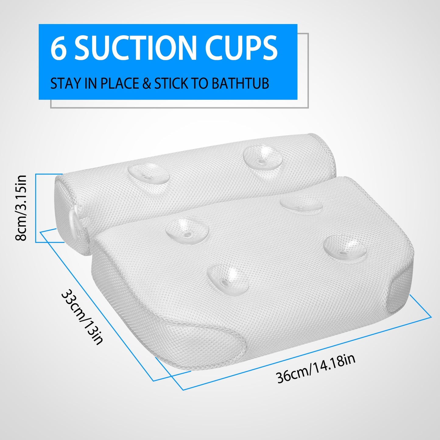 Bathtub Pillow Suction Cup Bath Pillow Air Mesh Breathable Spa Bath Pillow
