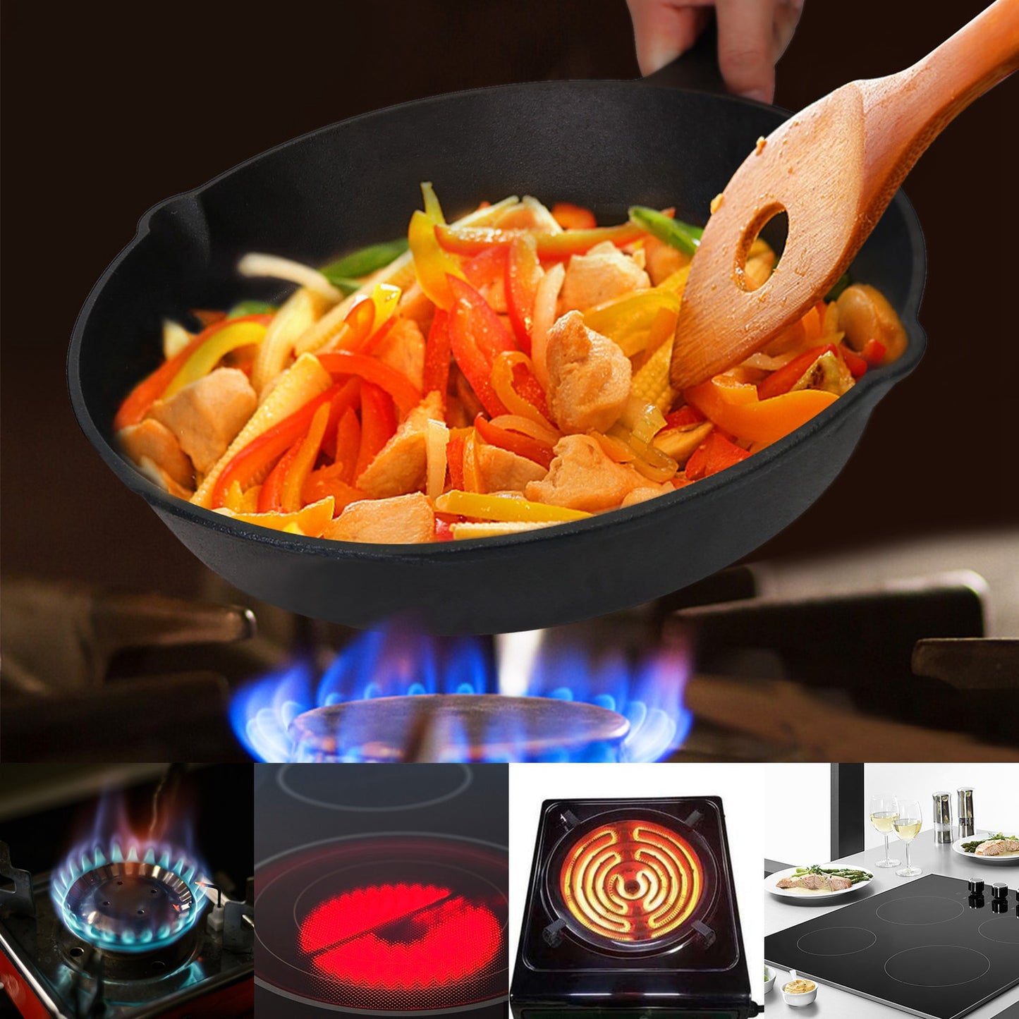 3Pcs Pre-Seasoned Cast Iron Skillet Set 6/8/10in Non-Stick Oven