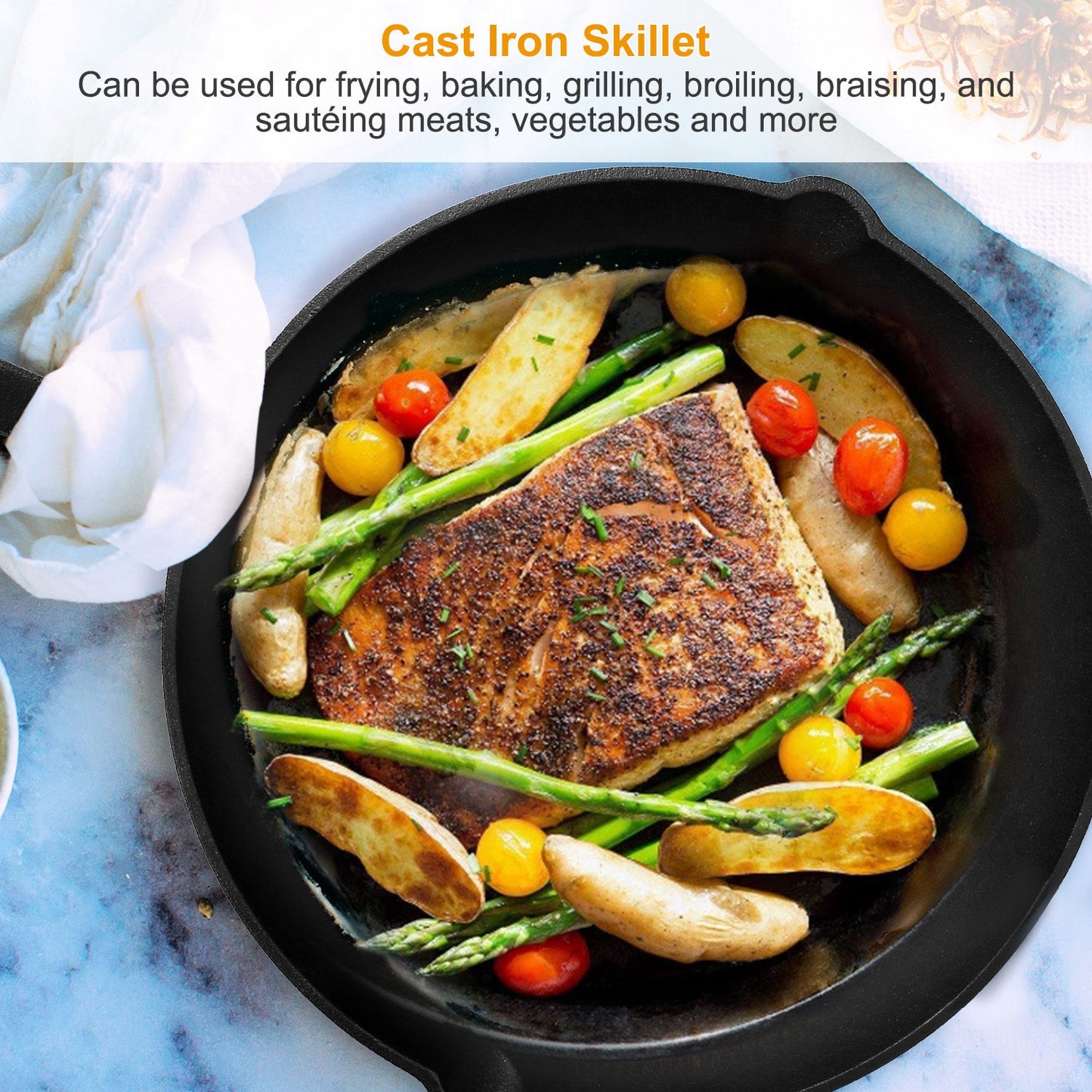 3Pcs Pre-Seasoned Cast Iron Skillet Set 6/8/10in Non-Stick Oven