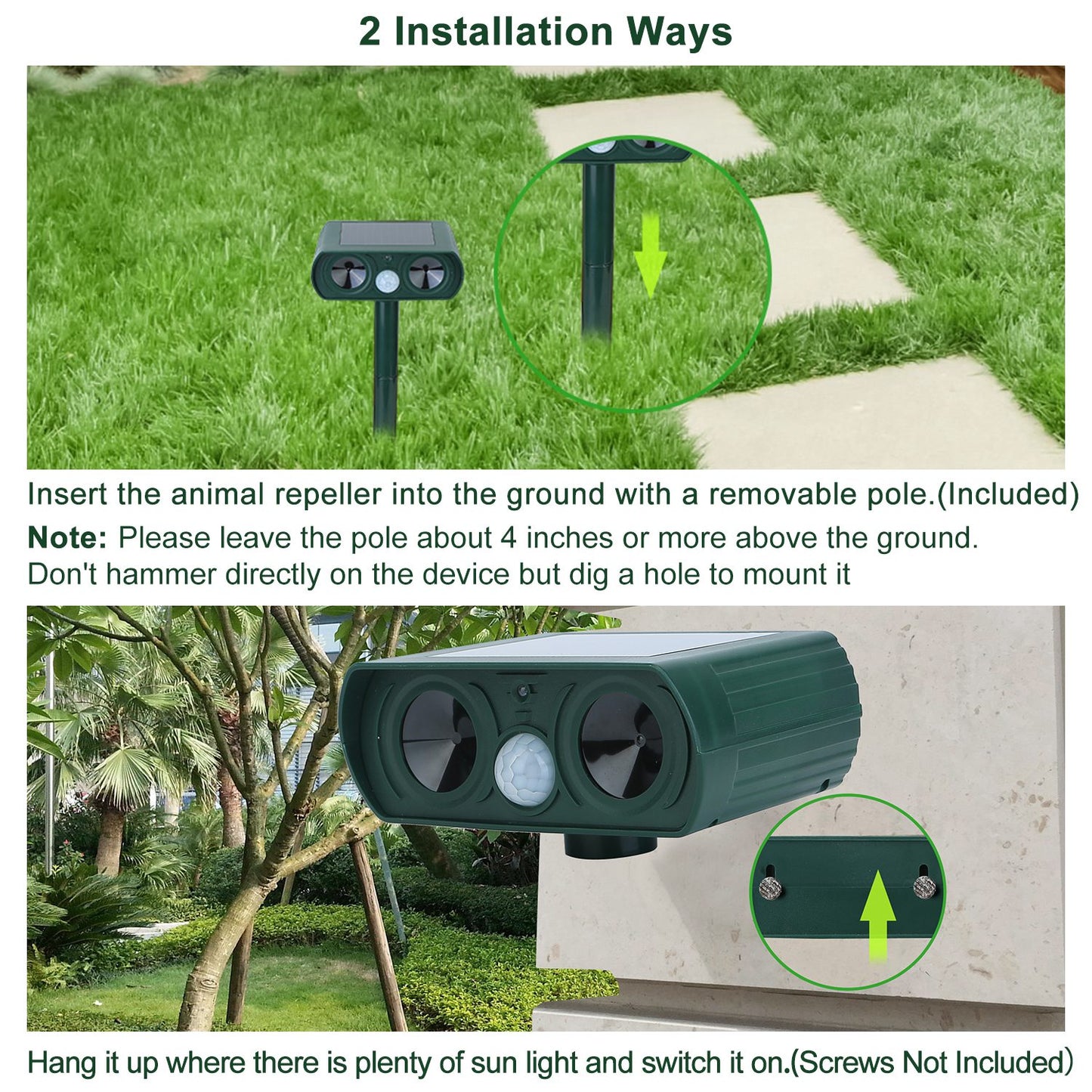 Ultrasonic Animal Repeller Solar Powered Motion Sensor Repellent