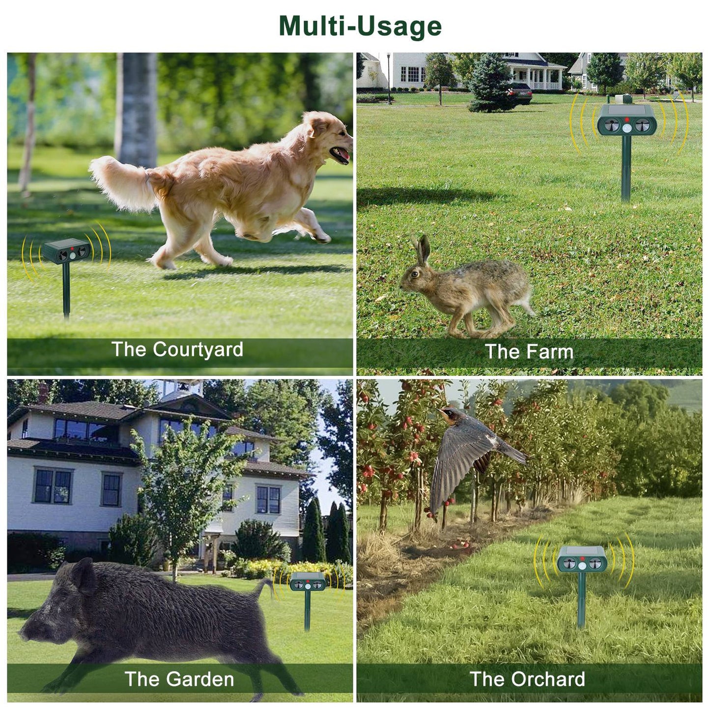 Ultrasonic Animal Repeller Solar Powered Motion Sensor Repellent
