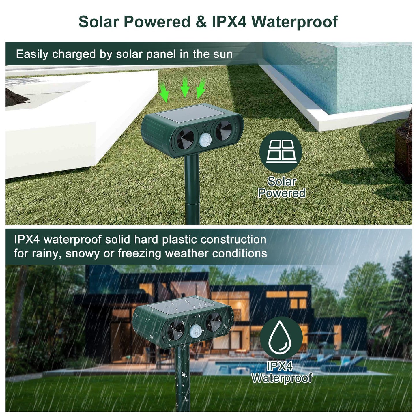 Ultrasonic Animal Repeller Solar Powered Motion Sensor Repellent