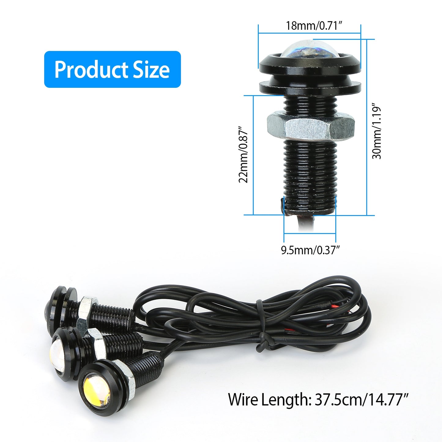 3Pcs Amber Eagle Eye LED Light Bulbs 12V 18MM Waterproof DRL Lights