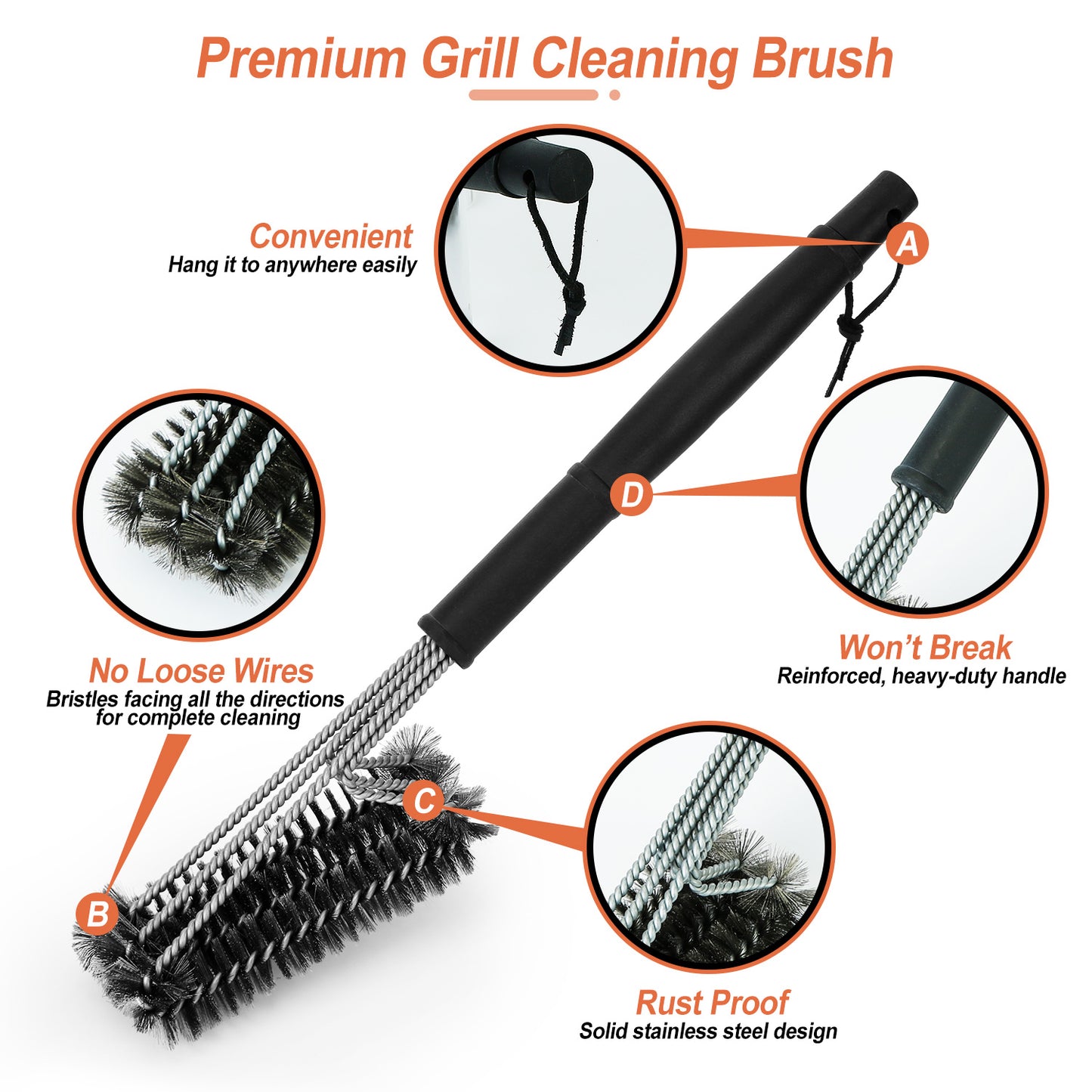 BBQ Grill Cleaning Brush Stainless Steel Barbecue Cleaner