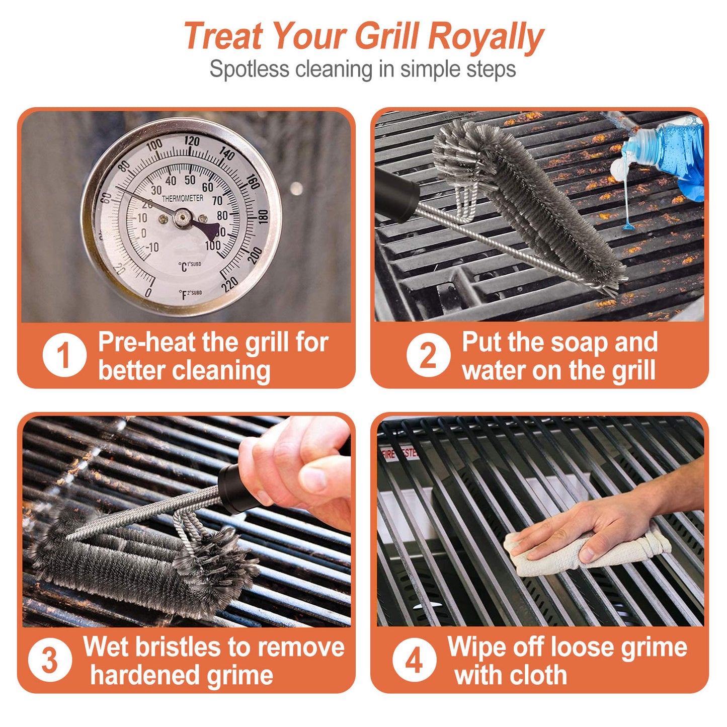 BBQ Grill Cleaning Brush Stainless Steel Barbecue Cleaner
