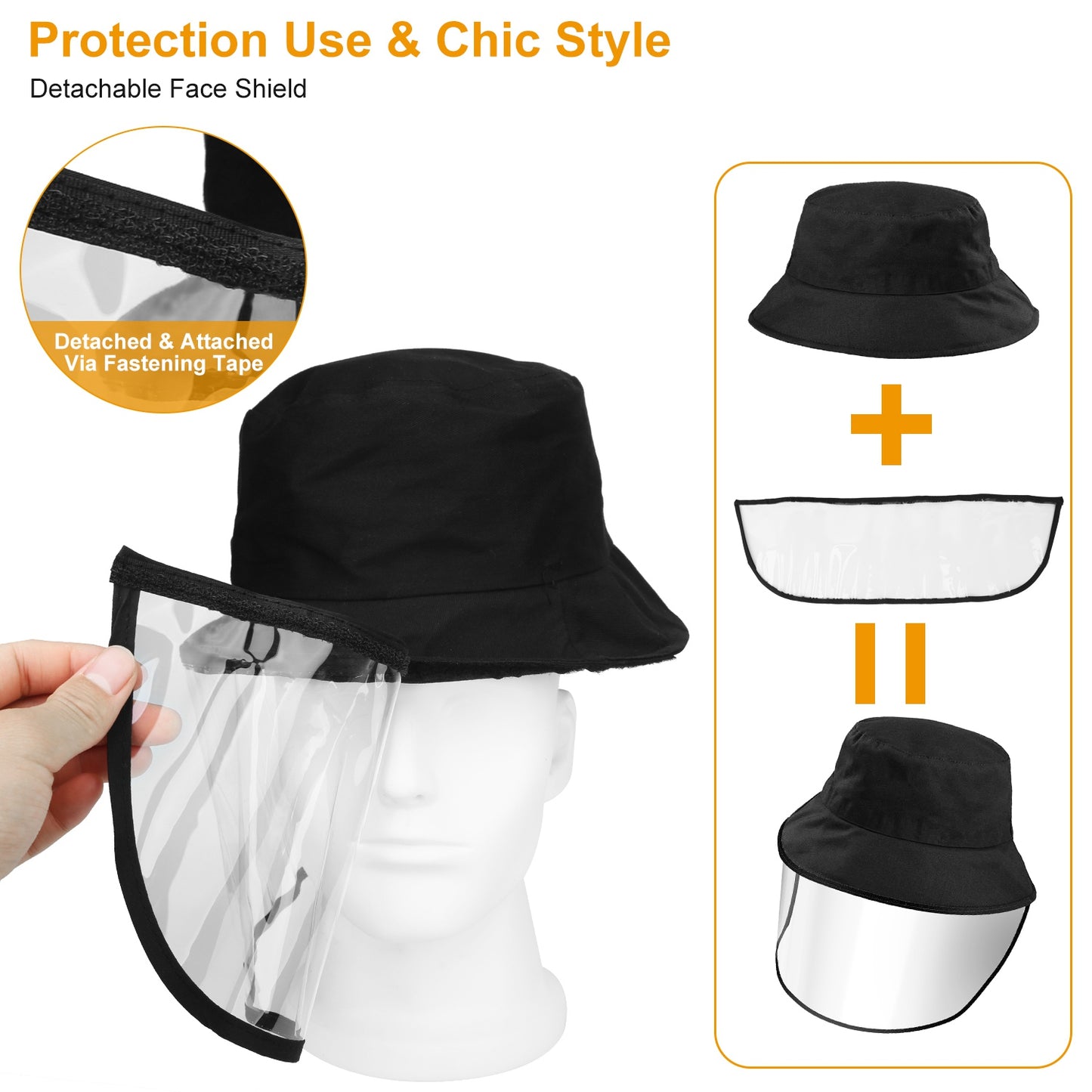 Fishman Hat Protective Face Shield Removable Sun Bucket Cap Face Cover Black