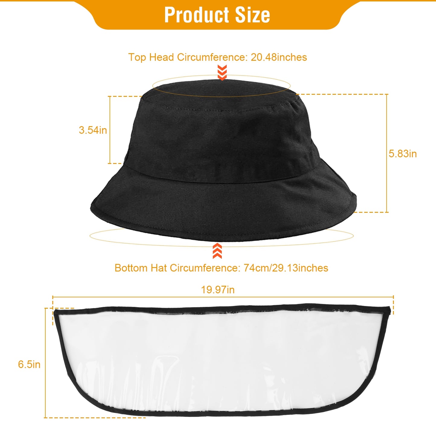 Fishman Hat Protective Face Shield Removable Sun Bucket Cap Face Cover Black