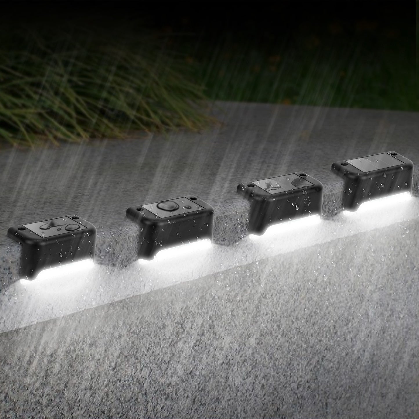 4Pcs Solar Powered LED Step Lights Outdoor Water-Resistant Fence Lamps