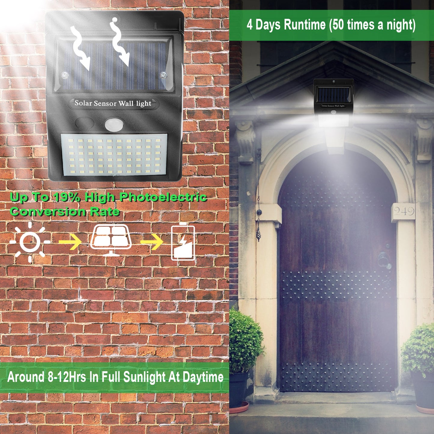 Solar Wall Light Outdoor 100 LEDs PIR Motion Sensor Lamps IP65 Waterproof Lighting for Garage Front Door Garden Pathway
