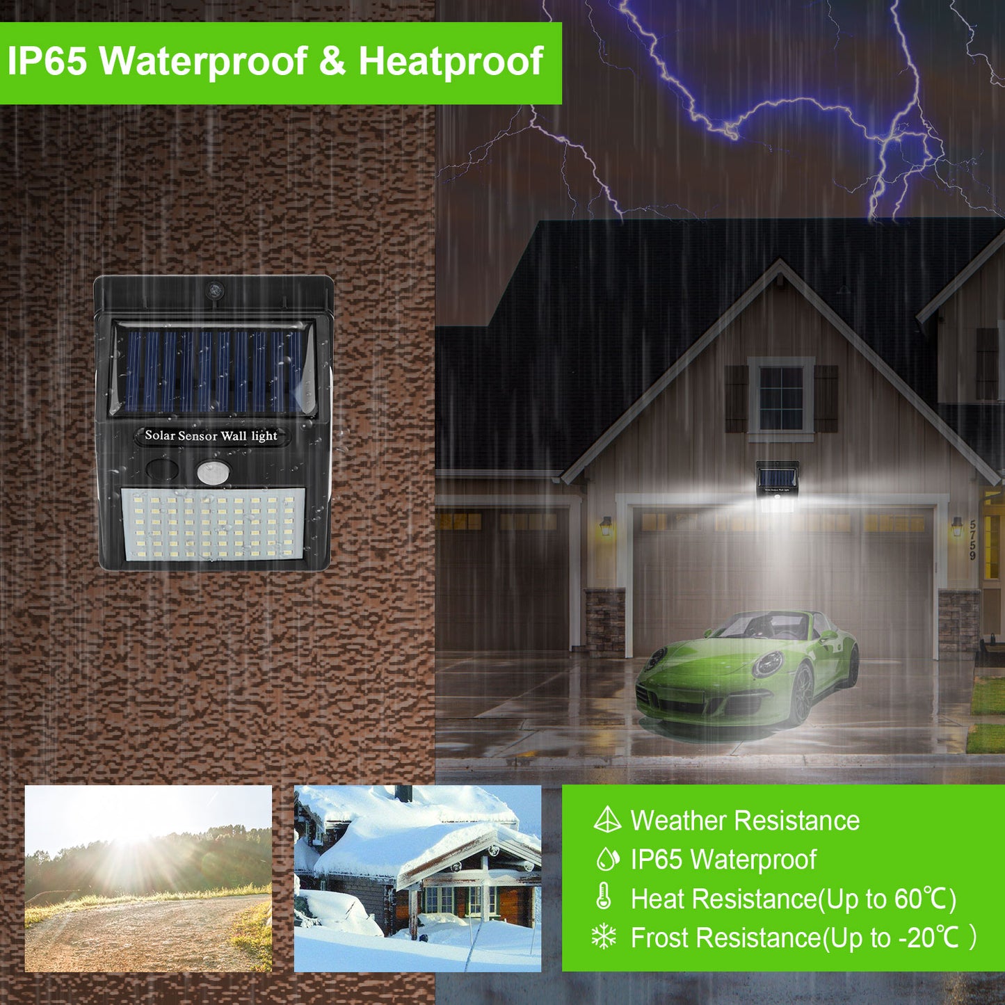 Solar Wall Light Outdoor 100 LEDs PIR Motion Sensor Lamps IP65 Waterproof Lighting for Garage Front Door Garden Pathway