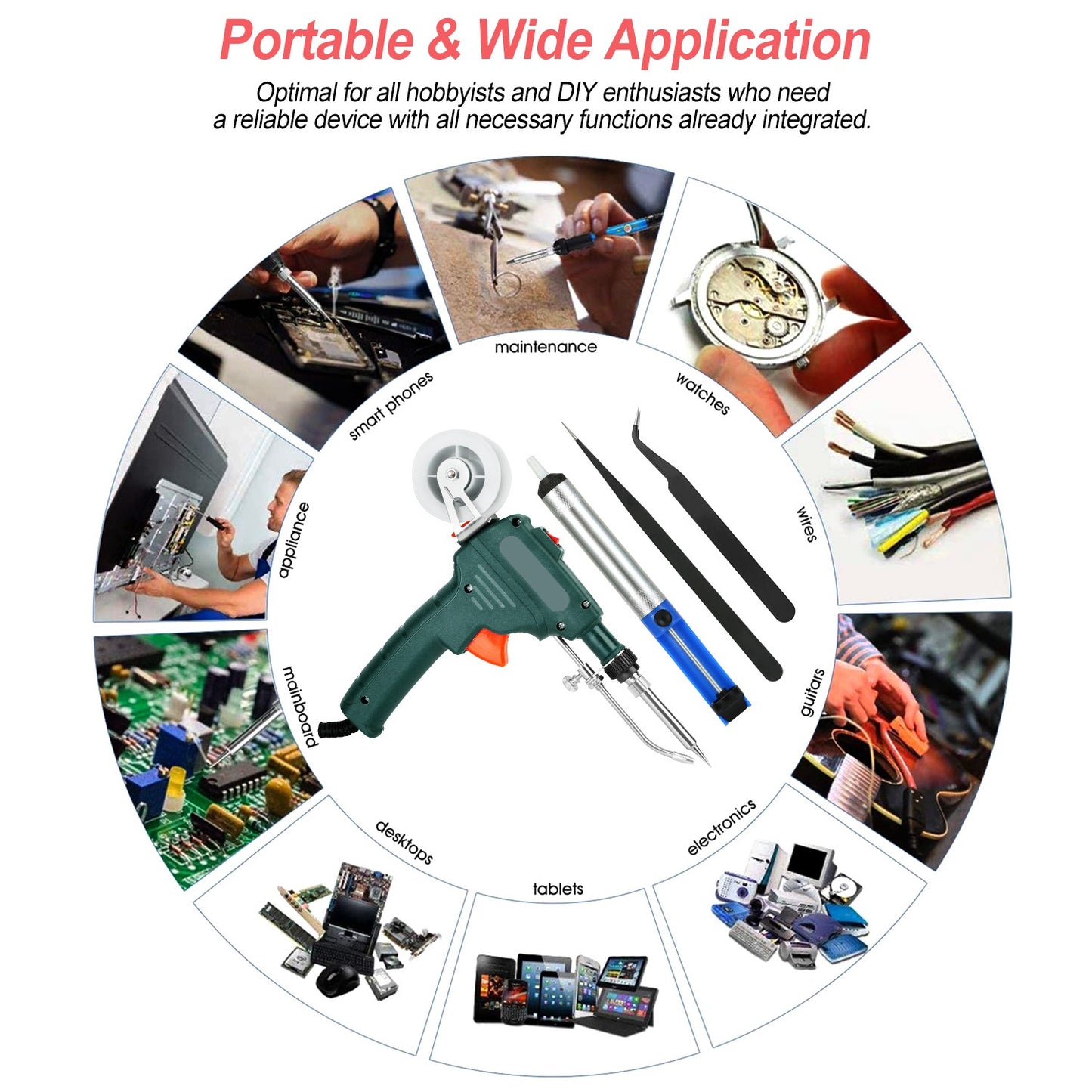 Soldering Iron Gun Kit 5 in 1 Automatic Hand-held 60W Soldering Feed Welding Tool w/ Bracket Desoldering Pump for Circuit-Board Welding