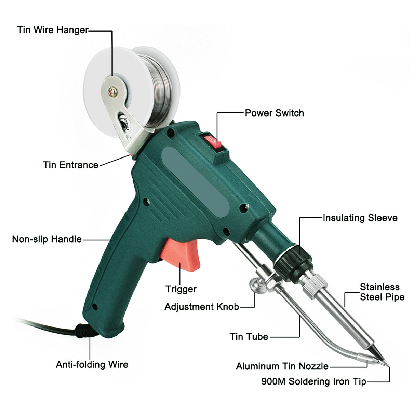 Soldering Iron Gun Kit 5 in 1 Automatic Hand-held 60W Soldering Feed Welding Tool w/ Bracket Desoldering Pump for Circuit-Board Welding