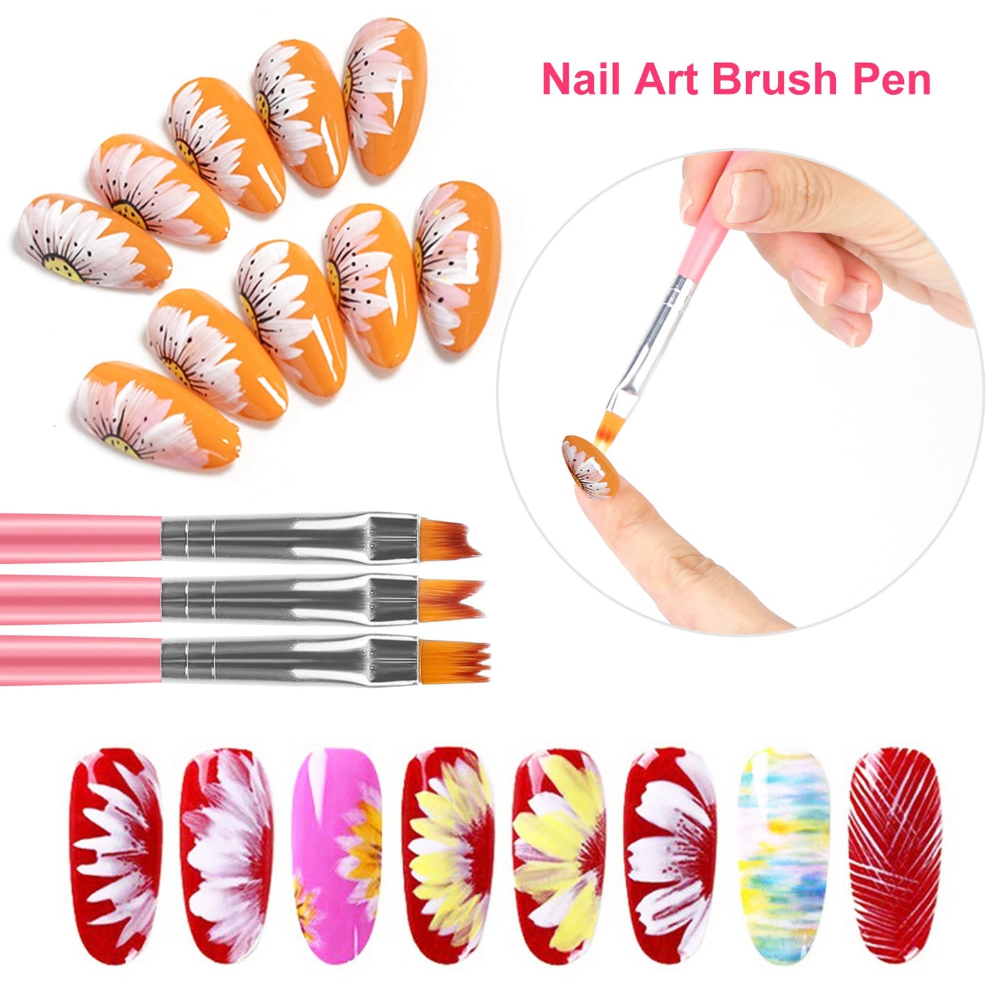 8PCS Nail Art Brush 3D Bloom Flower Painting Pen Set UV Gel Flower Drawing Manicure Nail Art Polish Brush For Professional Salon Home