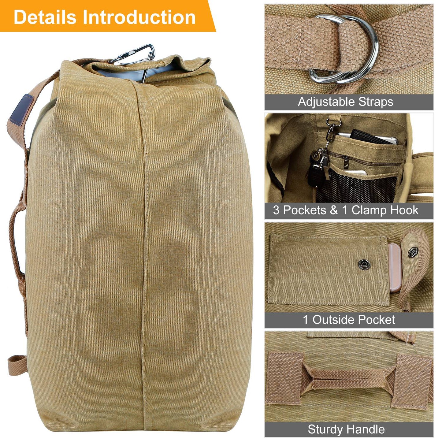 Canvas Backpack Outdoors 35L Travel Laptop Bag Camping Hiking