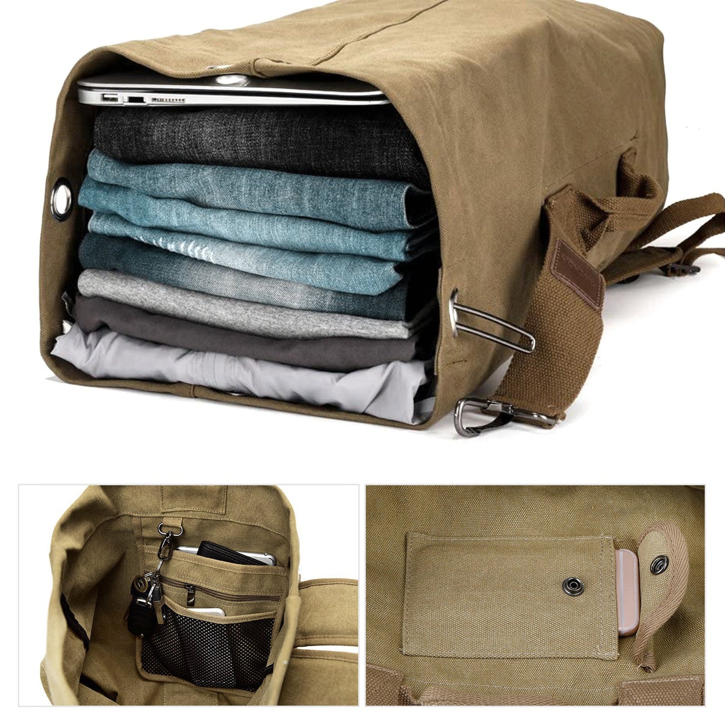 Canvas Backpack Outdoors 35L Travel Laptop Bag Camping Hiking