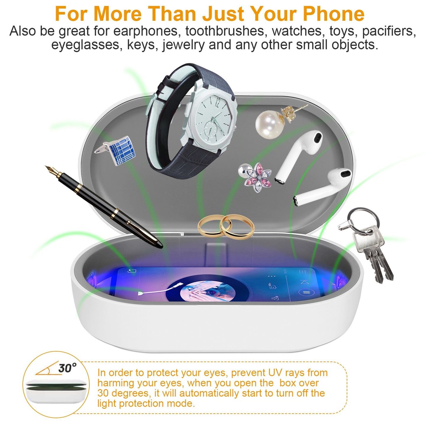 UV Light Sanitizer Box Portable 10W Phone Wireless Charging Disinfection Lamp w/ Aroma Diffuser Sterilizing Box For Jewelry Watch Wallet Key