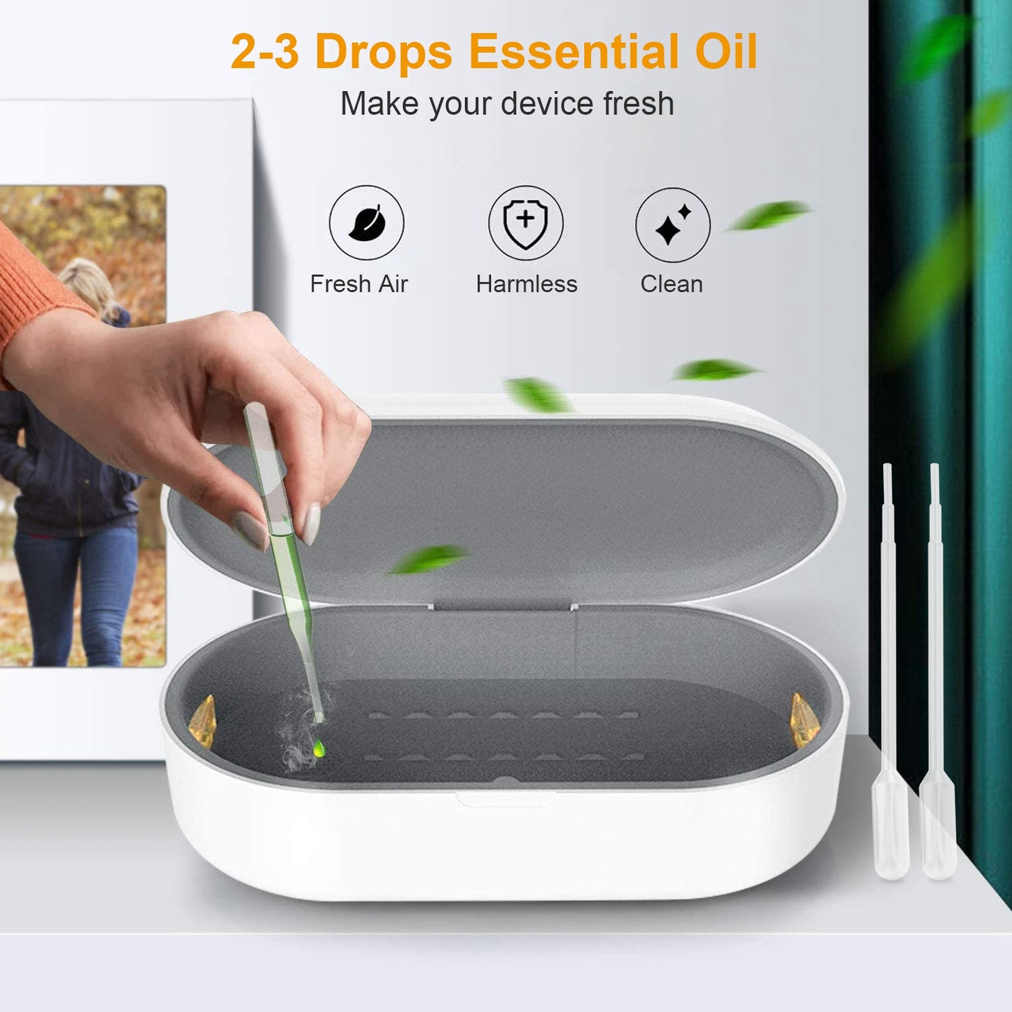 UV Light Sanitizer Box Portable 10W Phone Wireless Charging Disinfection Lamp w/ Aroma Diffuser Sterilizing Box For Jewelry Watch Wallet Key