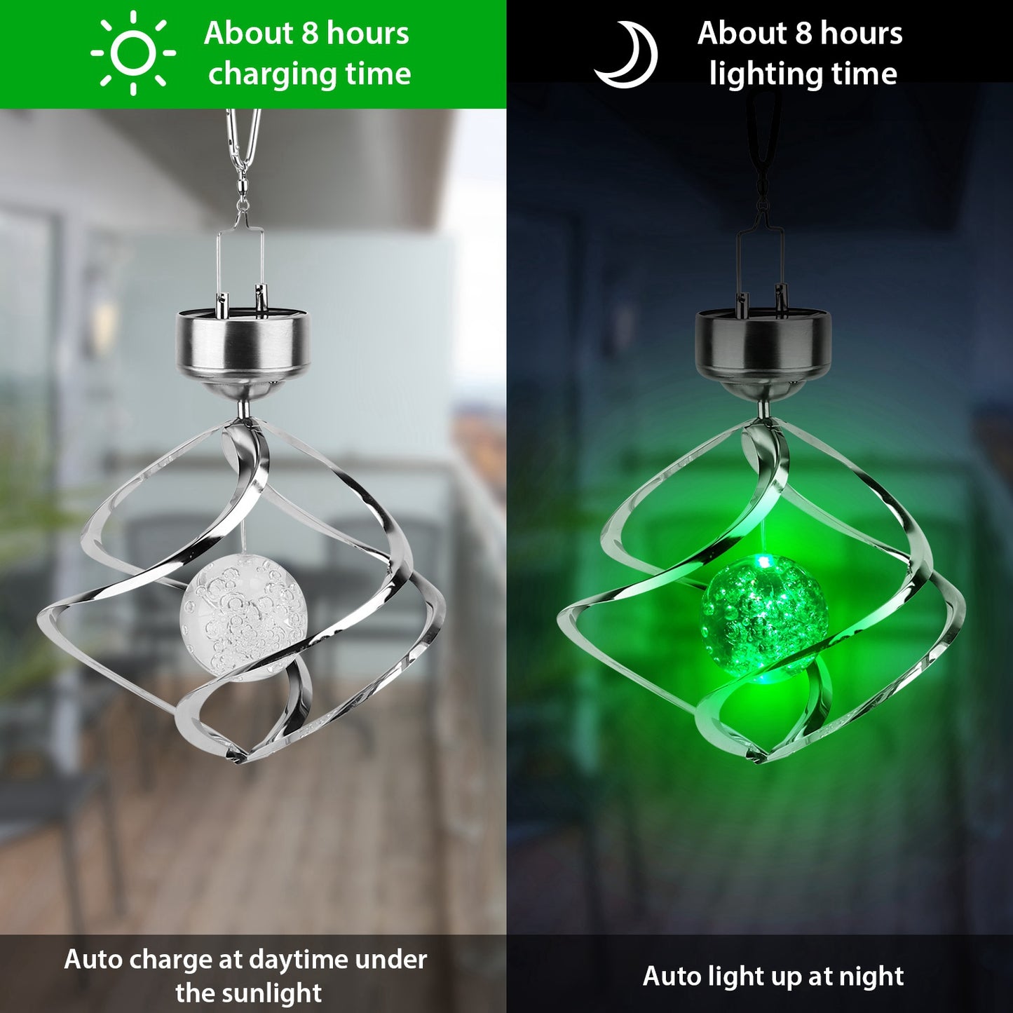 Spiral Spinner Solar Lights Wind Chime LED Color Changing Hanging Wind Lamp Waterproof Decorative Night Lamp For Lawn Yard Balcony Porch
