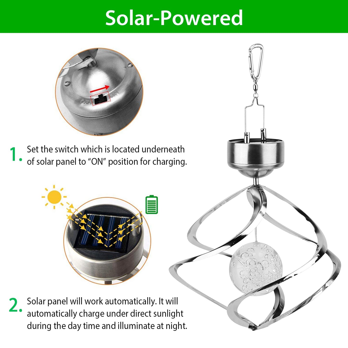 Spiral Spinner Solar Lights Wind Chime LED Color Changing Hanging Wind Lamp Waterproof Decorative Night Lamp For Lawn Yard Balcony Porch