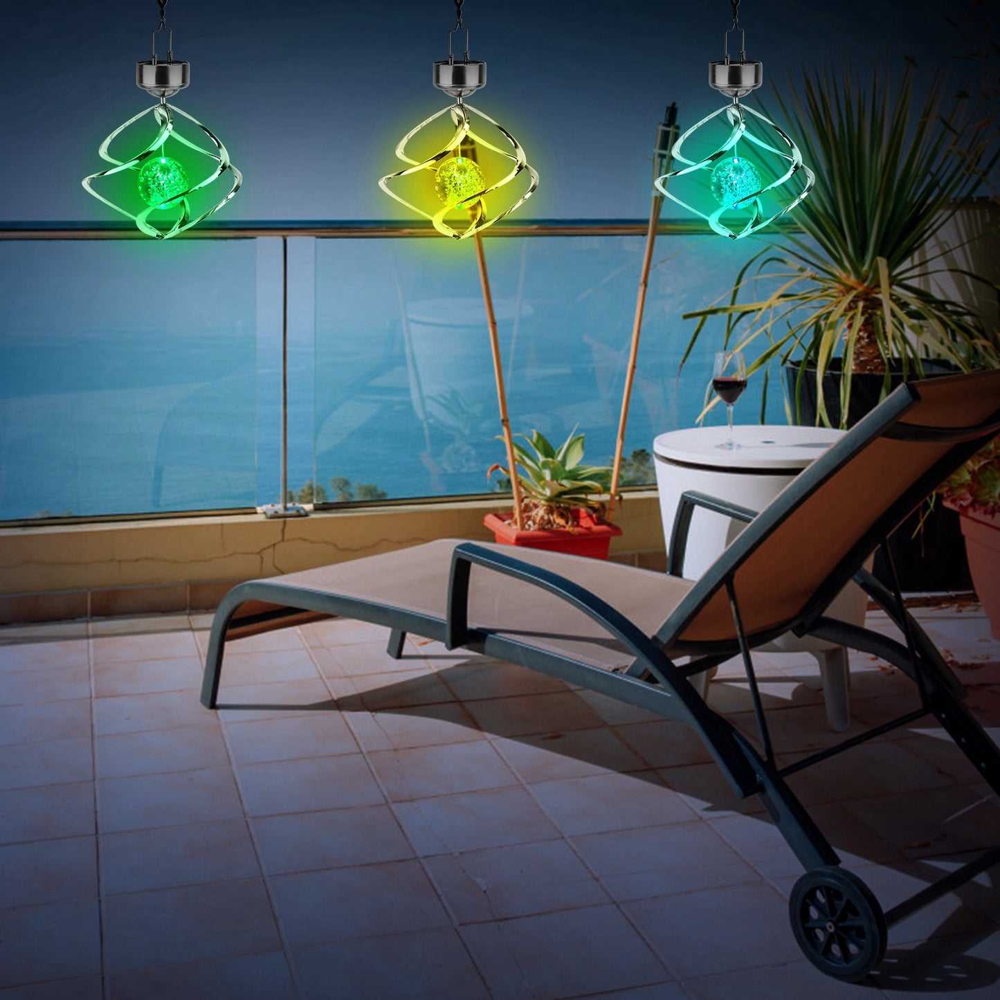 Spiral Spinner Solar Lights Wind Chime LED Color Changing Hanging Wind Lamp Waterproof Decorative Night Lamp For Lawn Yard Balcony Porch