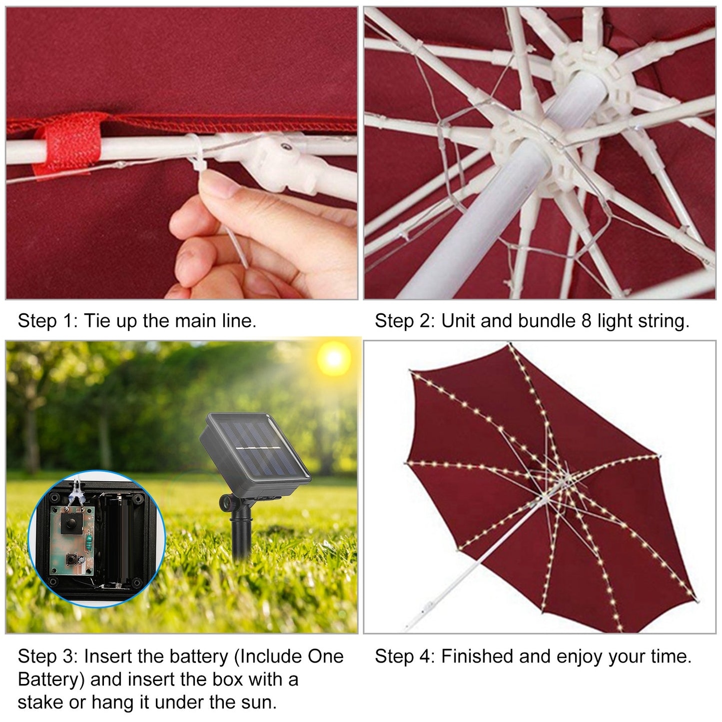 Solar Umbrella Lights Outdoor Parasol String Light 8 Lighting Mode Waterproof 104 LED 8 Bundles Warm White for Patio Garden Outdoor