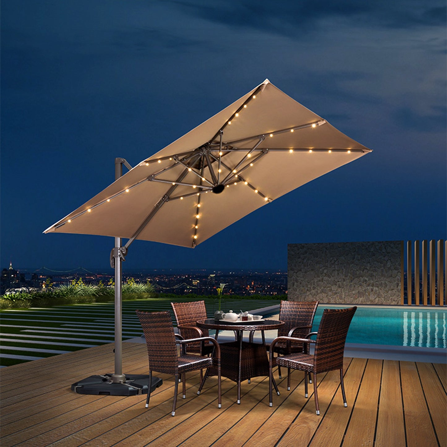 Solar Umbrella Lights Outdoor Parasol String Light 8 Lighting Mode Waterproof 104 LED 8 Bundles Warm White for Patio Garden Outdoor