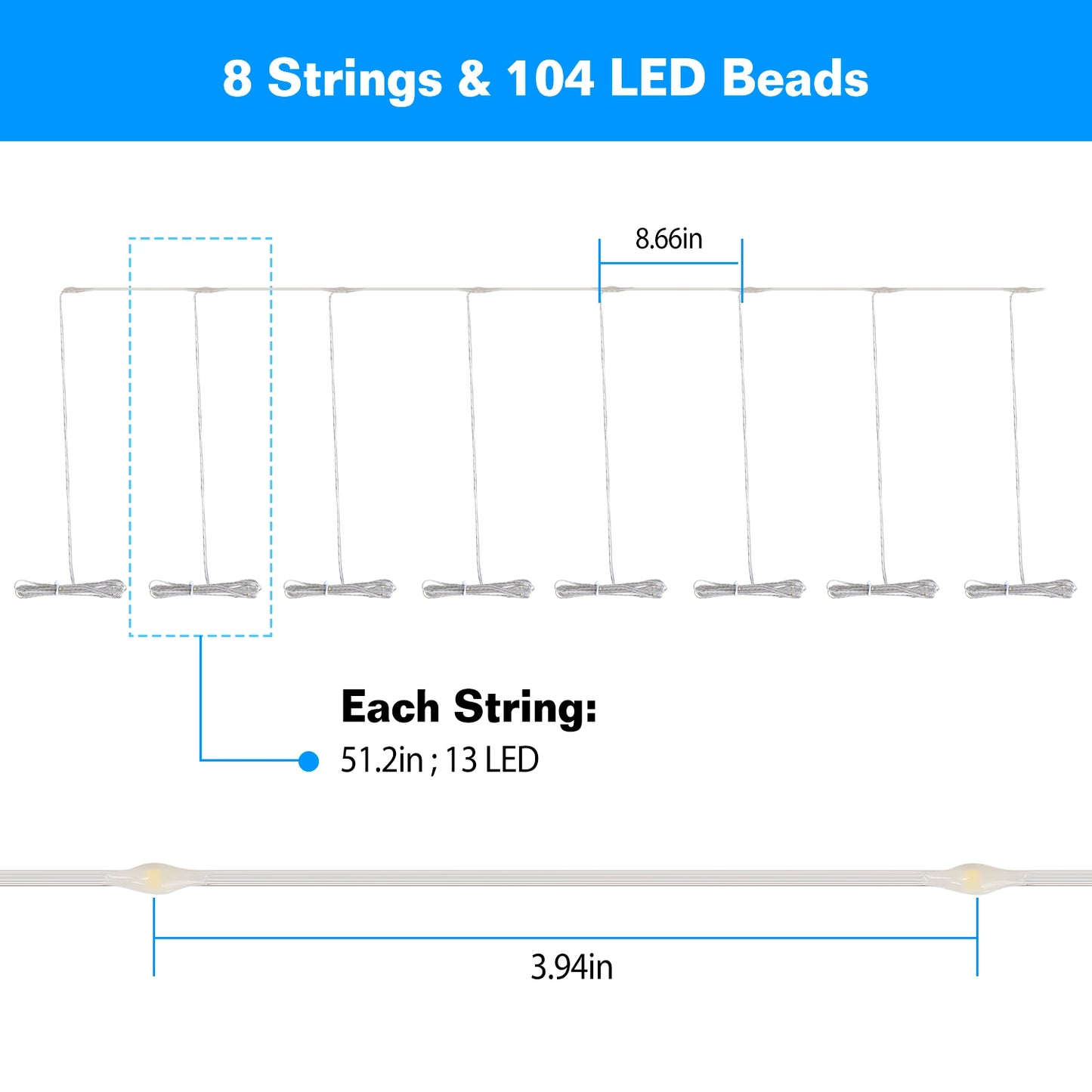 Solar Umbrella Lights Outdoor Parasol String Light 8 Lighting Mode Waterproof 104 LED 8 Bundles Warm White for Patio Garden Outdoor