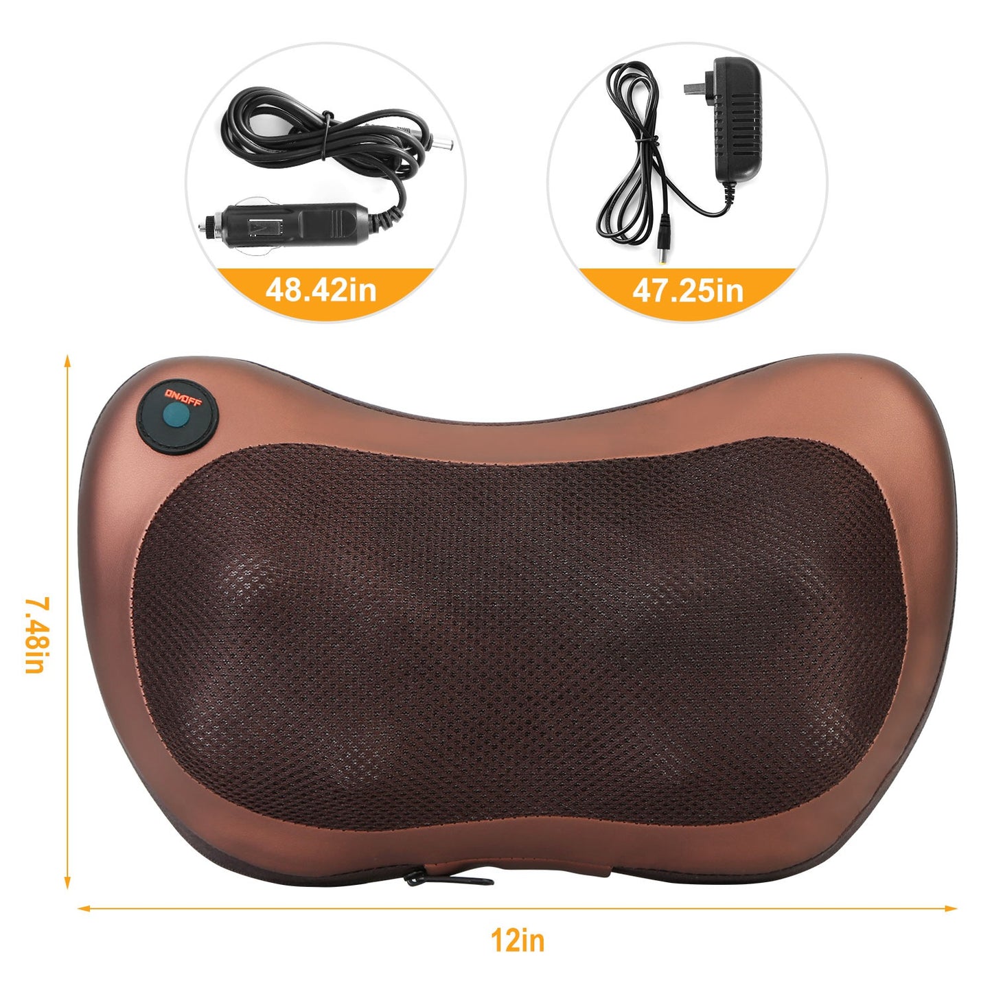 Back Neck Massage Pillow Thermotherapy Kneading Manipulation Massager Car Massage Pillow w/ Cigarette Charger Adapter Pain Relief Relaxing