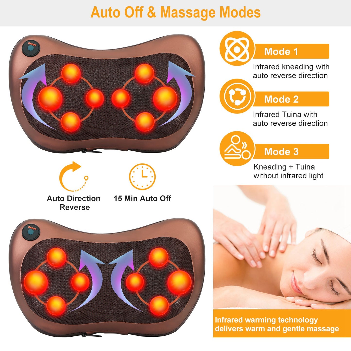 Back Neck Massage Pillow Thermotherapy Kneading Manipulation Massager Car Massage Pillow w/ Cigarette Charger Adapter Pain Relief Relaxing