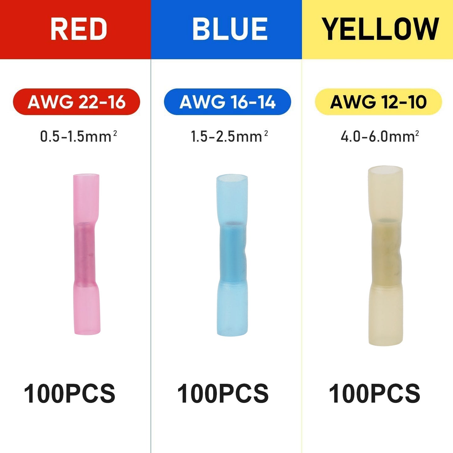 300Pcs Heat Shrink Butt Connector Solder Seal Wire Sleeve Connector Waterproof Insulated Electric Butt Splice Wire Terminals