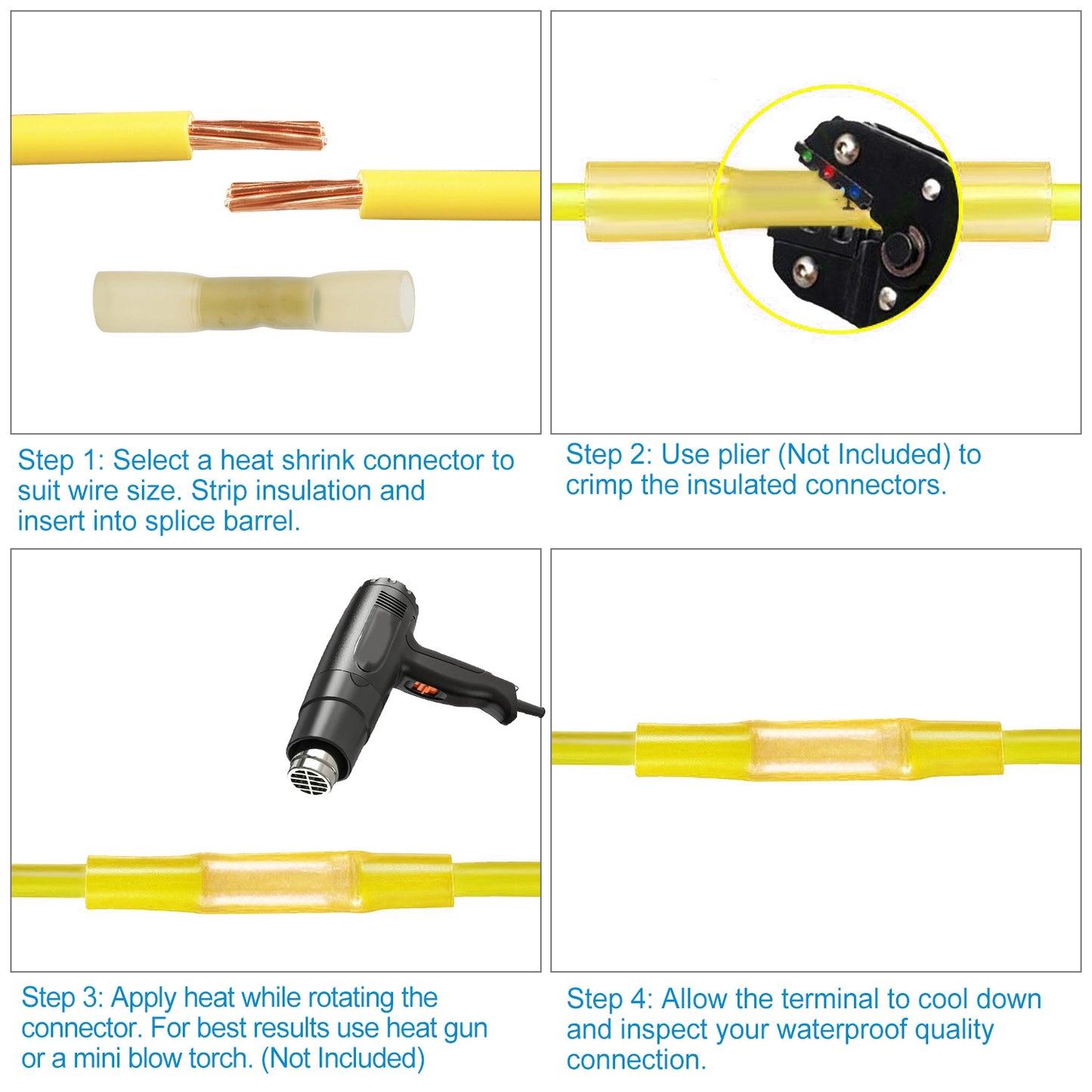 300Pcs Heat Shrink Butt Connector Solder Seal Wire Sleeve Connector Waterproof Insulated Electric Butt Splice Wire Terminals