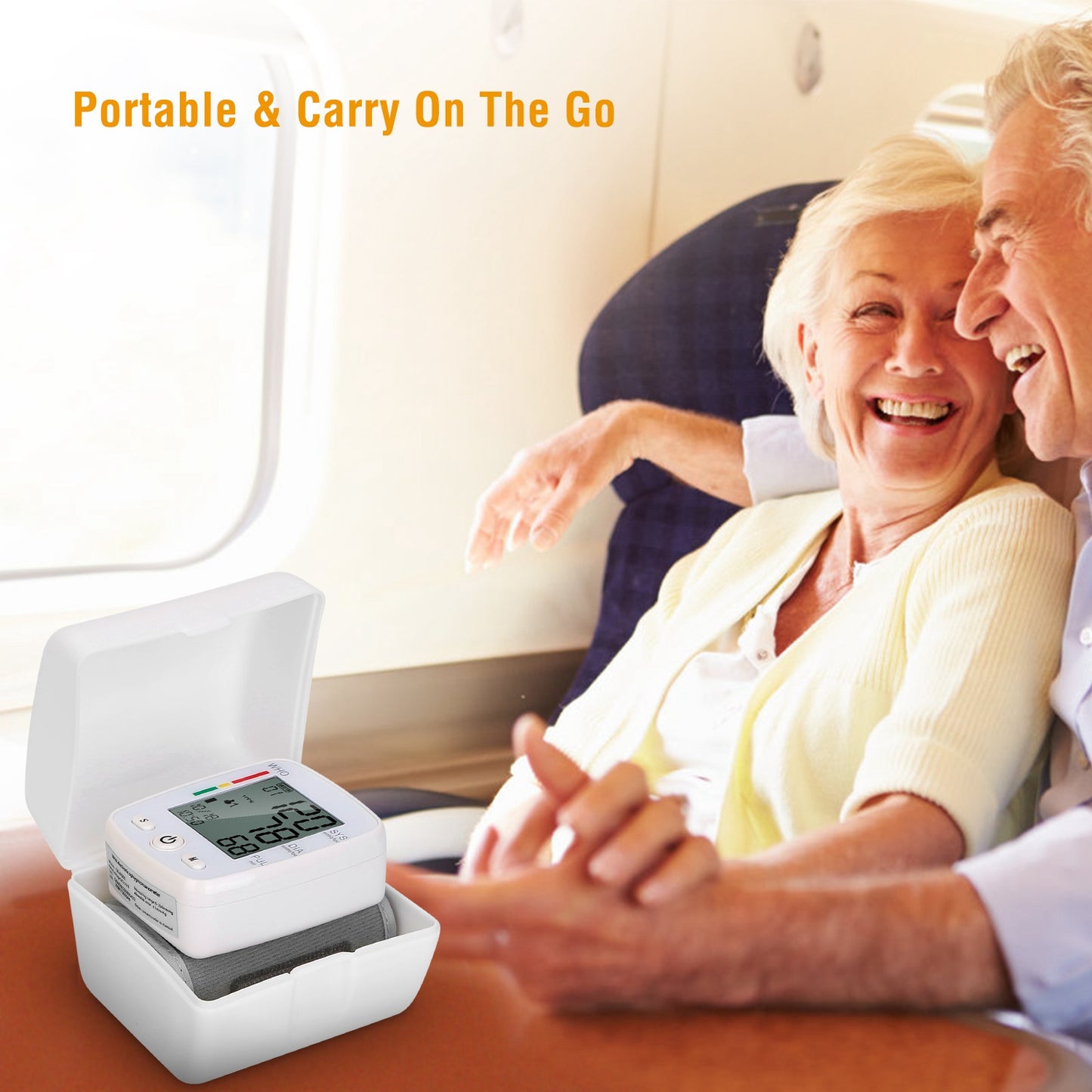Blood Pressure Monitor Wrist Digital High Blood Pressure Cuff Heartbeat Tester w/ 90x2 Reading Memory 2In LCD Screen Storage Box