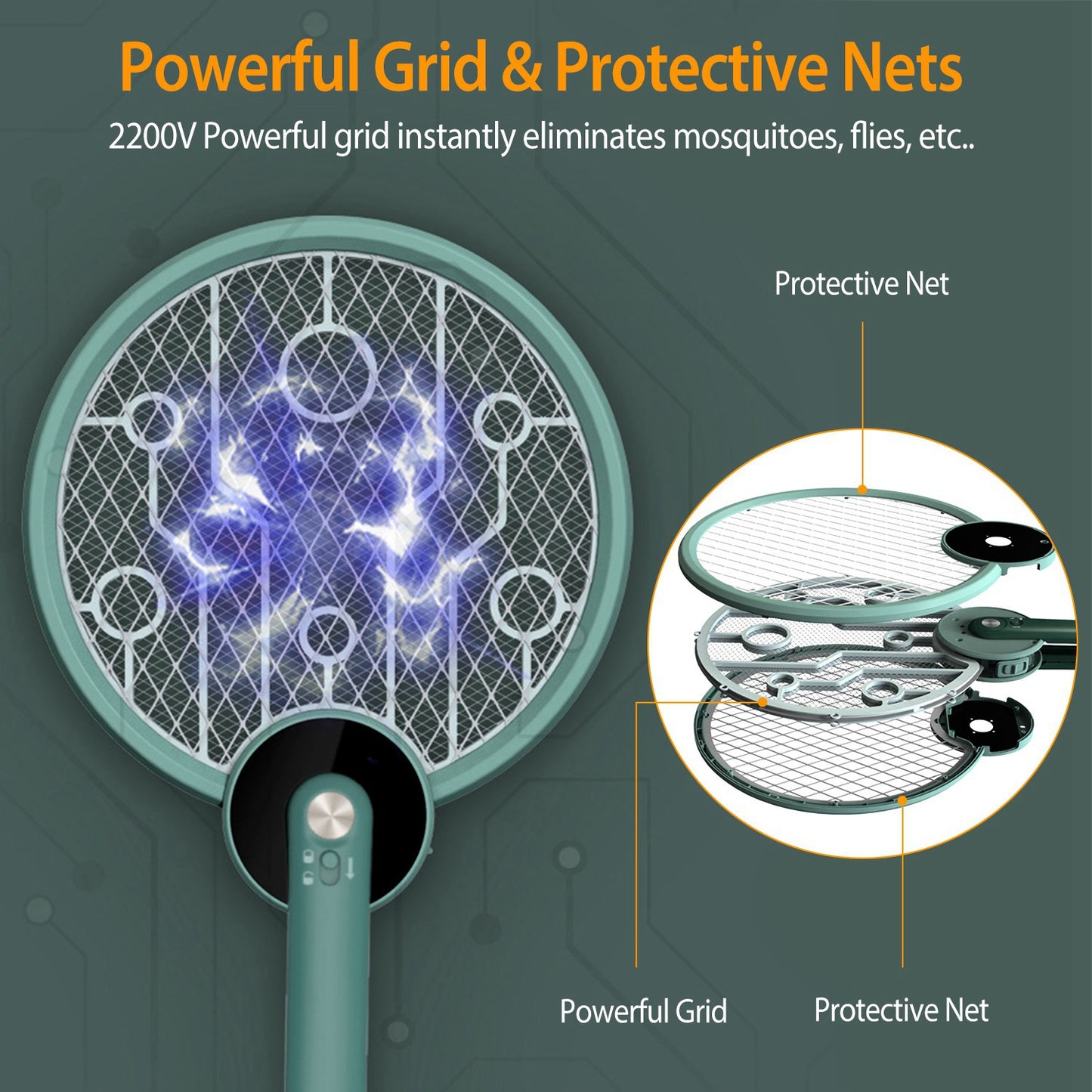 Electric Mosquito Swatter Bug Zapper Fly Insect Killer Lamp 2 in 1 Foldable Harmless Odorless Noiseless Trap Catcher