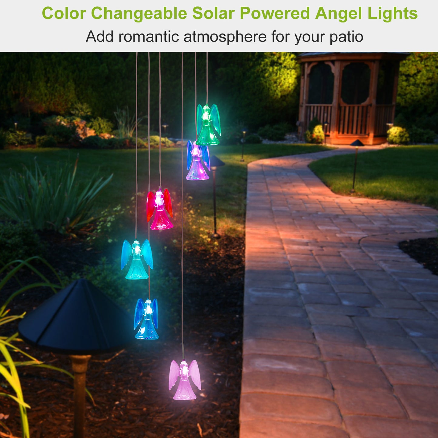 Solar Powered Angel Lights Wind Chimes LED Color Changing Hanging Wind Lamp Water Resistant Decorative Night Lamp