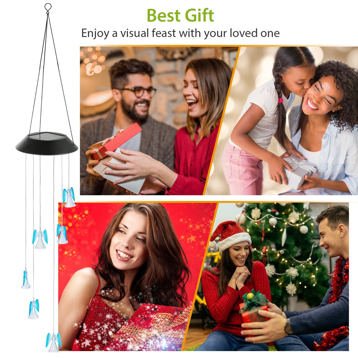 Solar Powered Angel Lights Wind Chimes LED Color Changing Hanging Wind Lamp Water Resistant Decorative Night Lamp